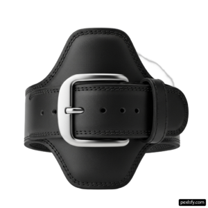 Black leather watch band with a silver buckle png transparent background