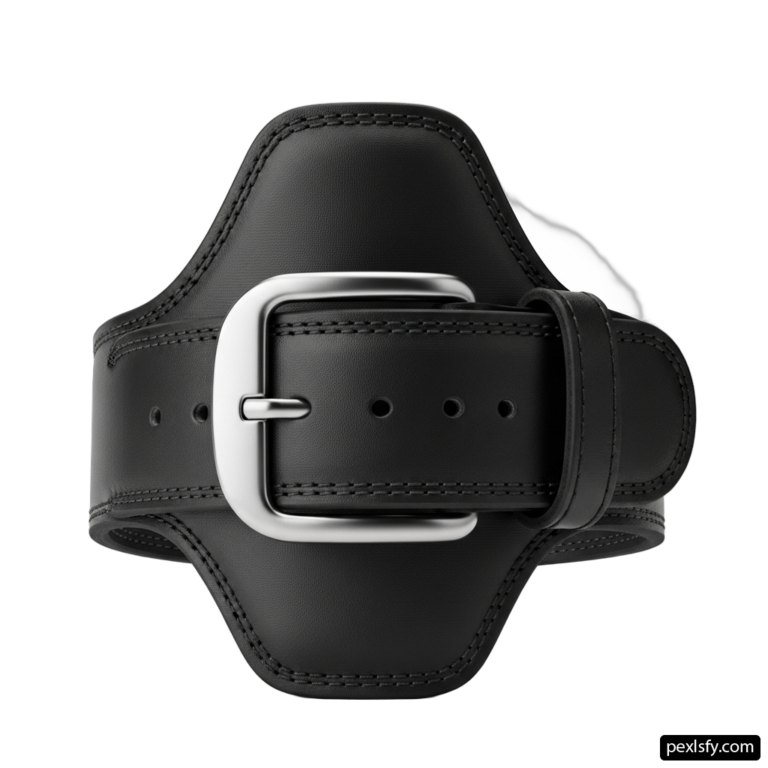 Black leather watch band with a silver buckle png transparent background