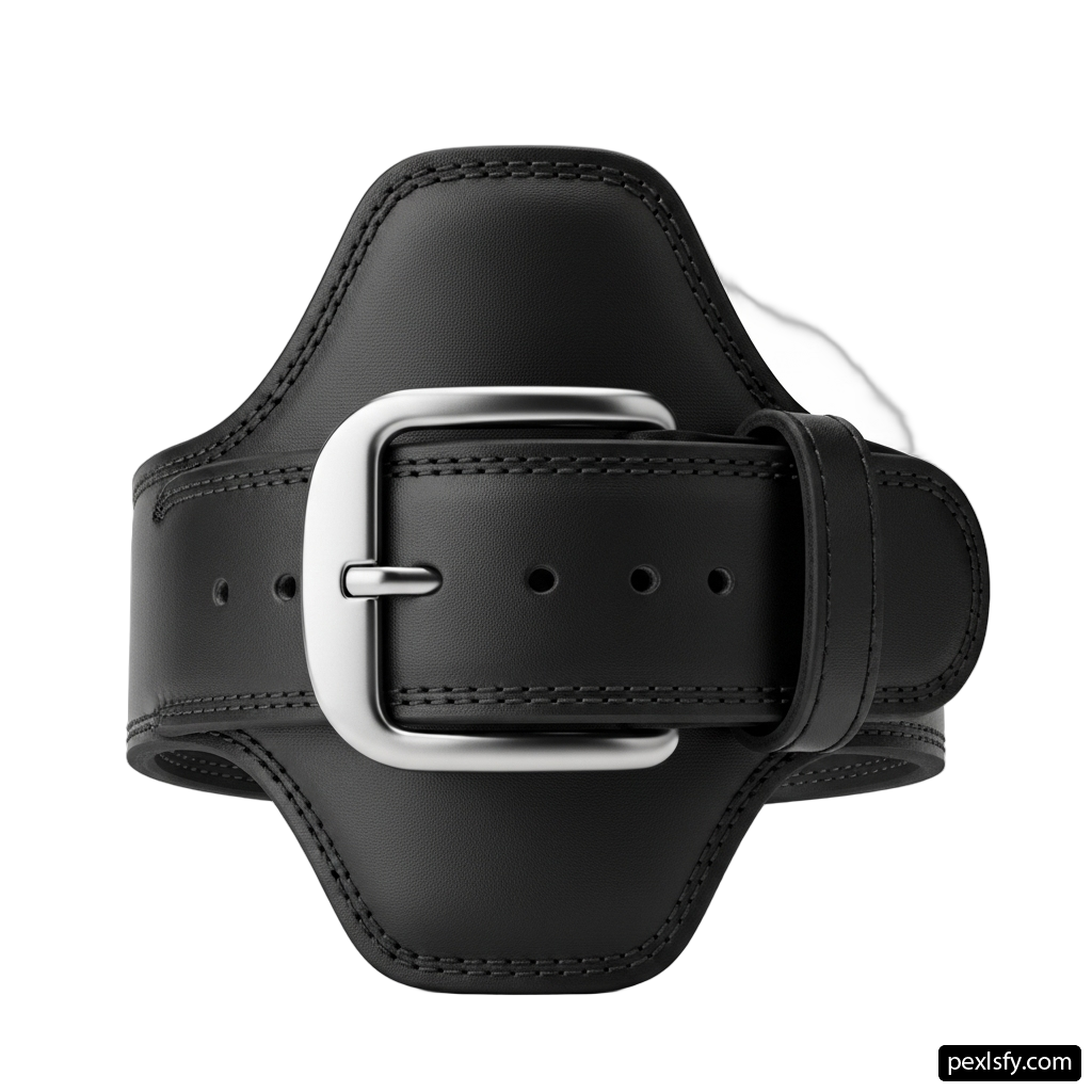 Black leather watch band with a silver buckle png transparent background