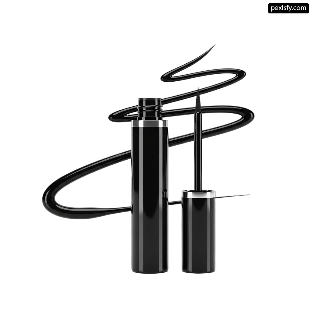 Black liquid eyeliner on a white background png transparent background