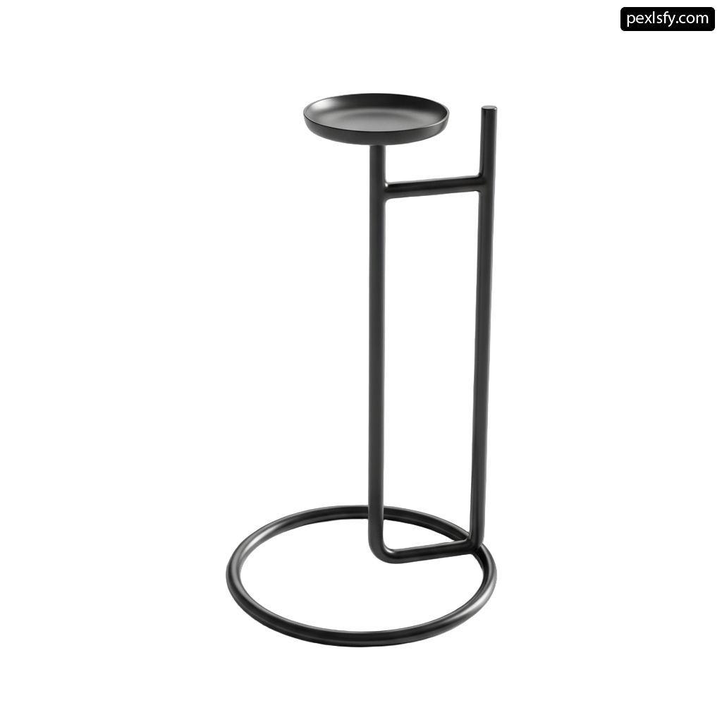 Black metal stand with a black plate on it png transparent background