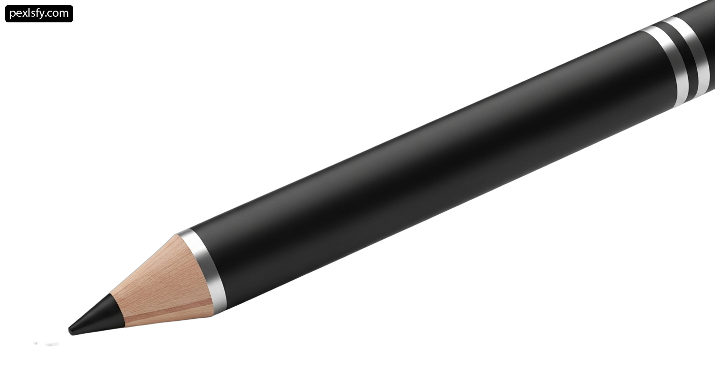 Black pencil with a silver tip on a white background png transparent background