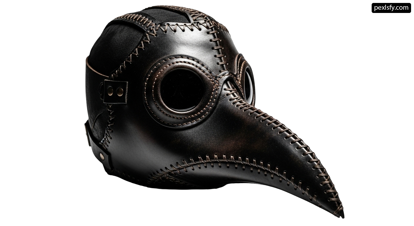 Black plague doctor mask on a white background png transparent background