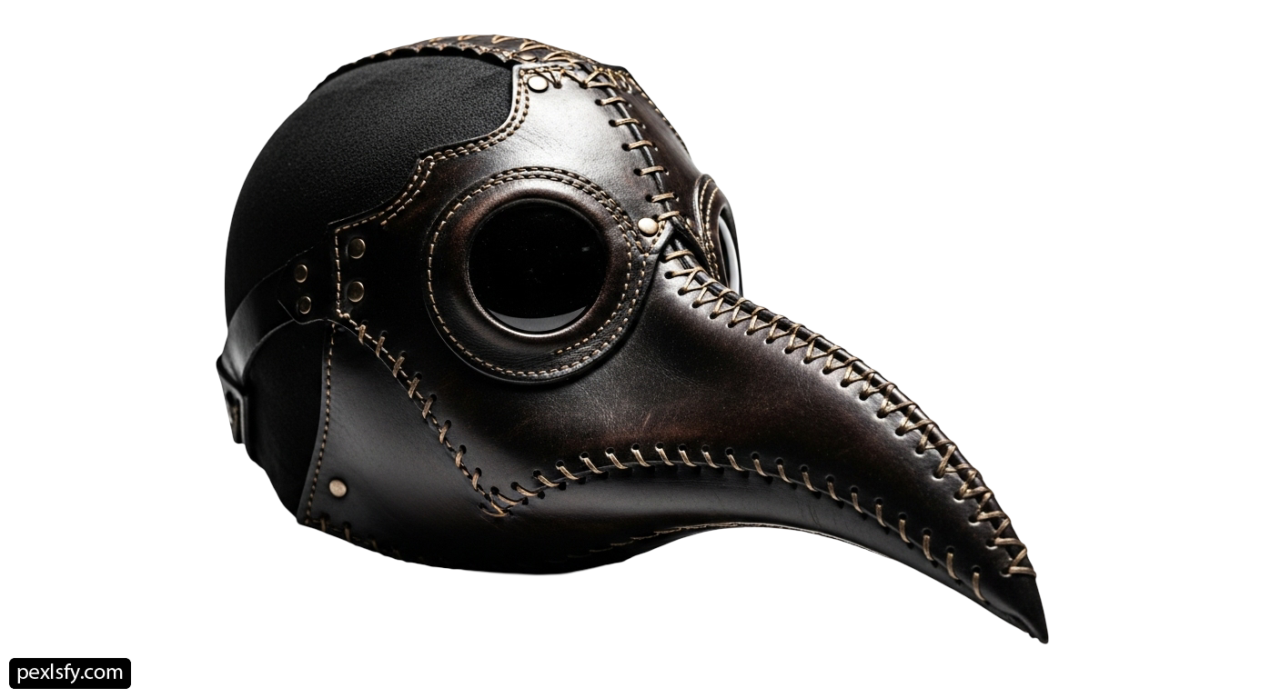 Black plague doctor mask on a white background png transparent background