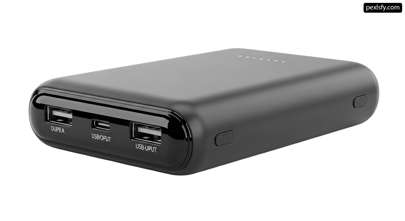 Black power bank with two usb ports on it png transparent background