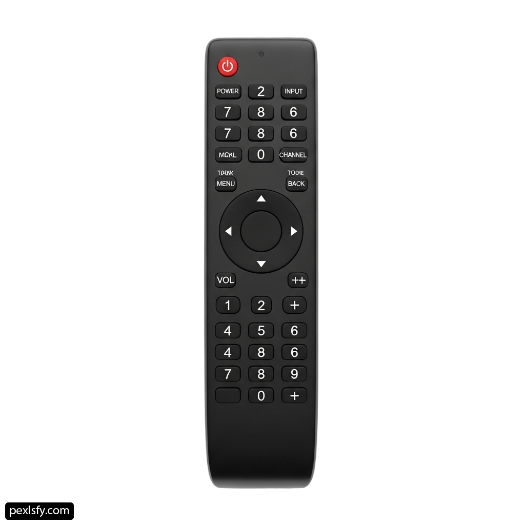 Black remote control sitting on top of a white surface png transparent background