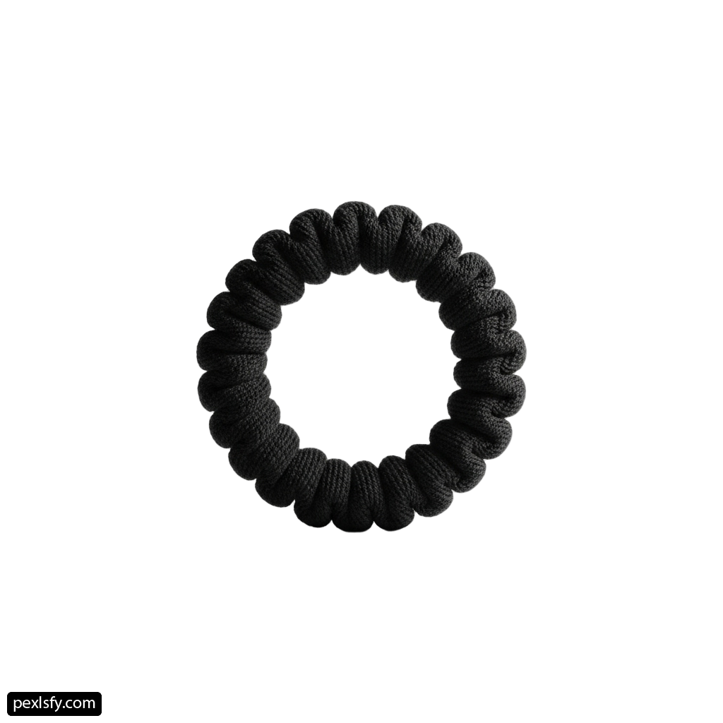 Black scrunchy hair tie on a white background png transparent background