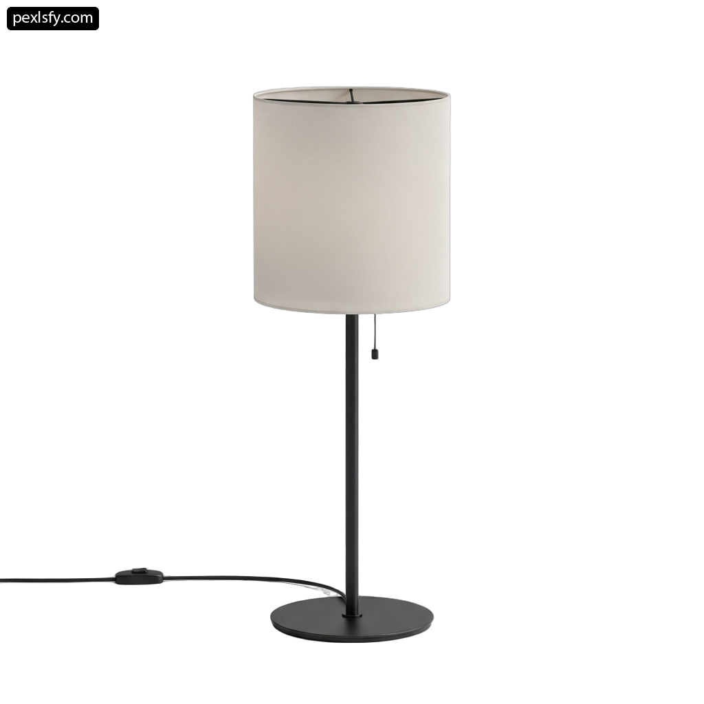 Black table lamp with a white shade on it png transparent background