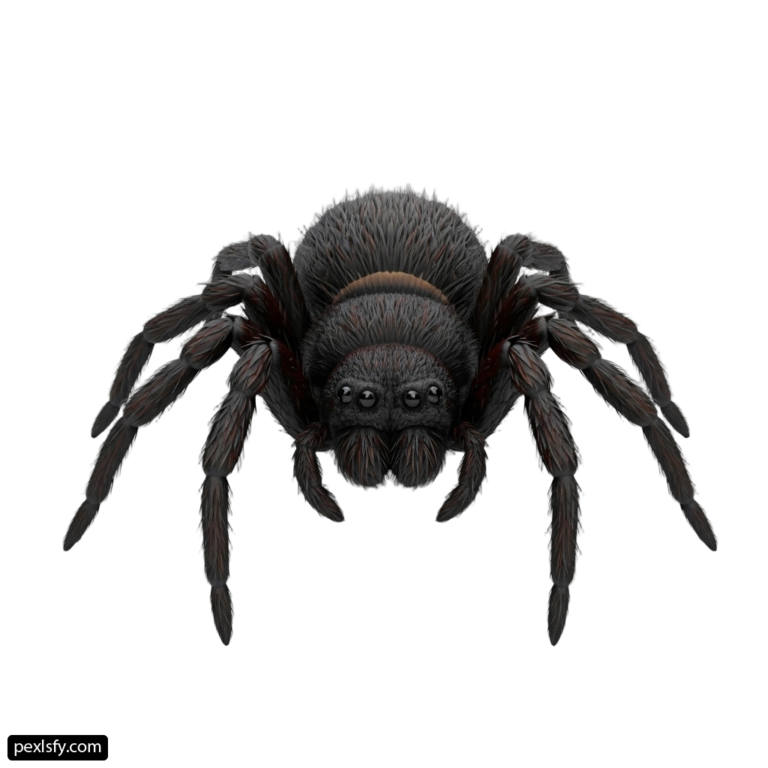 Black tarantula on a white background png transparent background