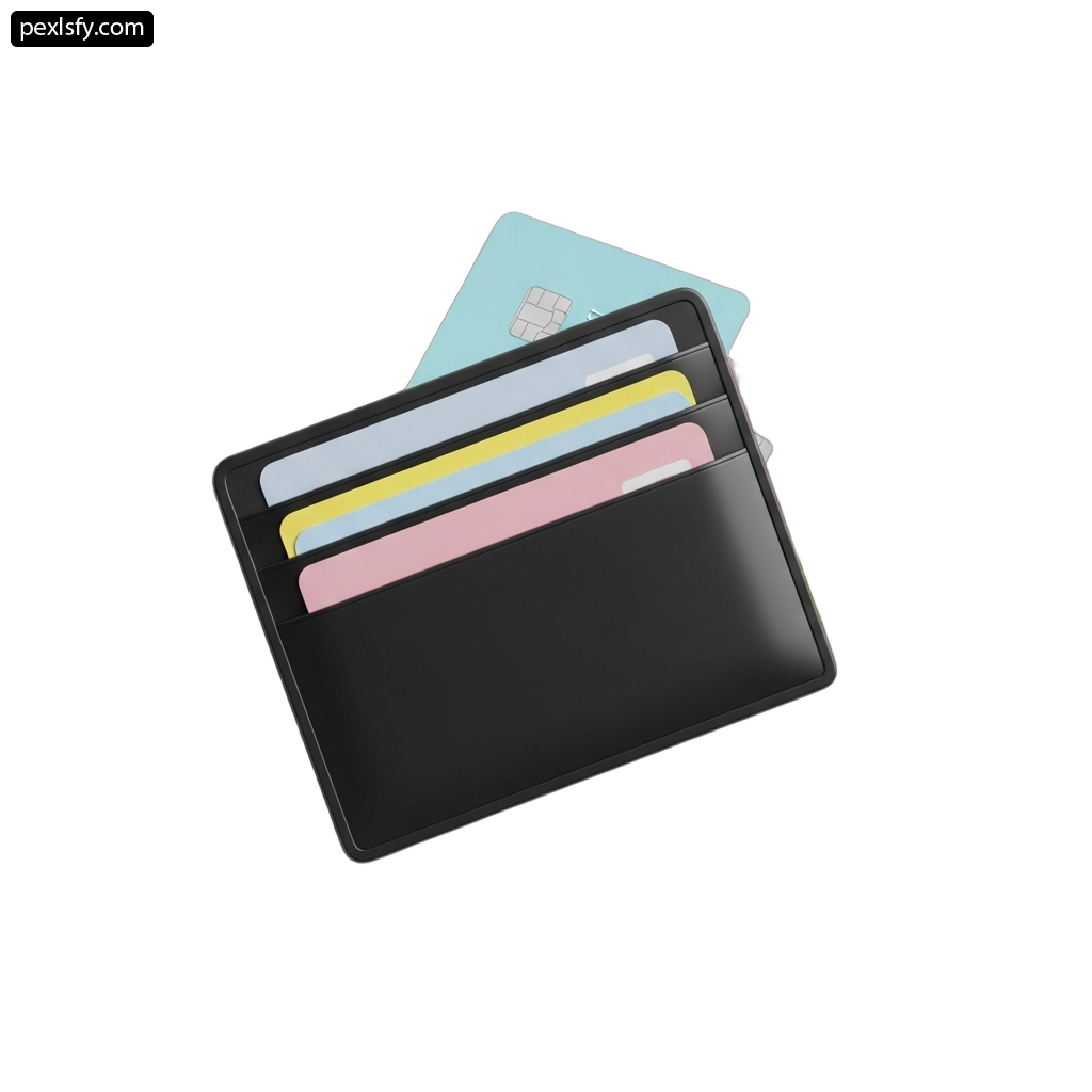 Black wallet with three credit cards in it png transparent background
