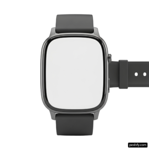 Black watch with a white face on a white background png transparent background