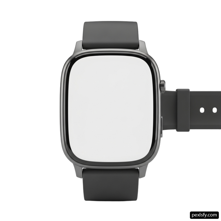 Black watch with a white face on a white background png transparent background