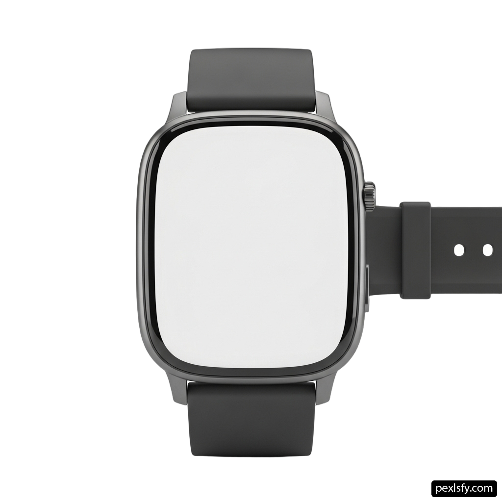 Black watch with a white face on a white background png transparent background