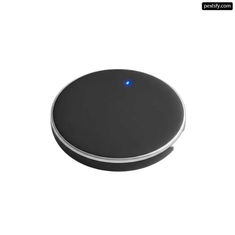 Black wireless charger with a blue light on it png transparent background