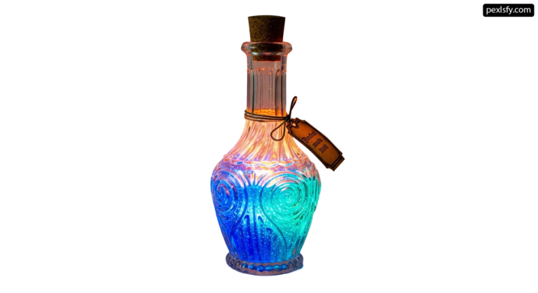 Blue and pink glass bottle with a cork stopper png transparent background