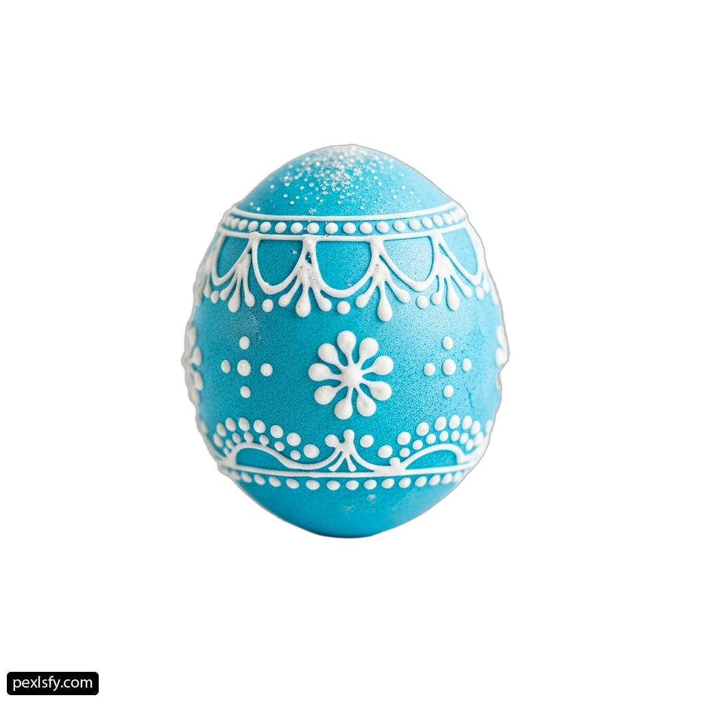 Blue and white painted egg on a white background png transparent background