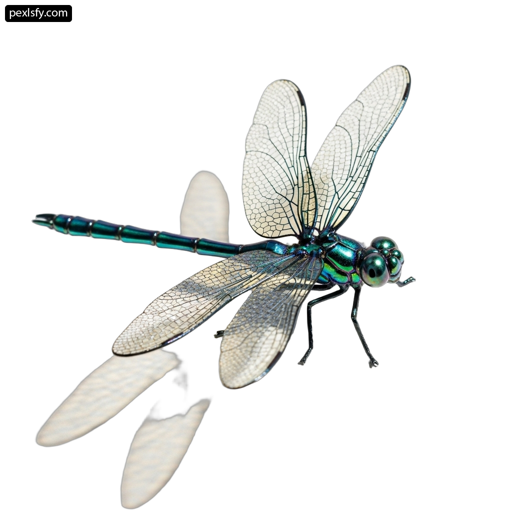 Blue dragonfly sitting on top of a white surface png transparent background
