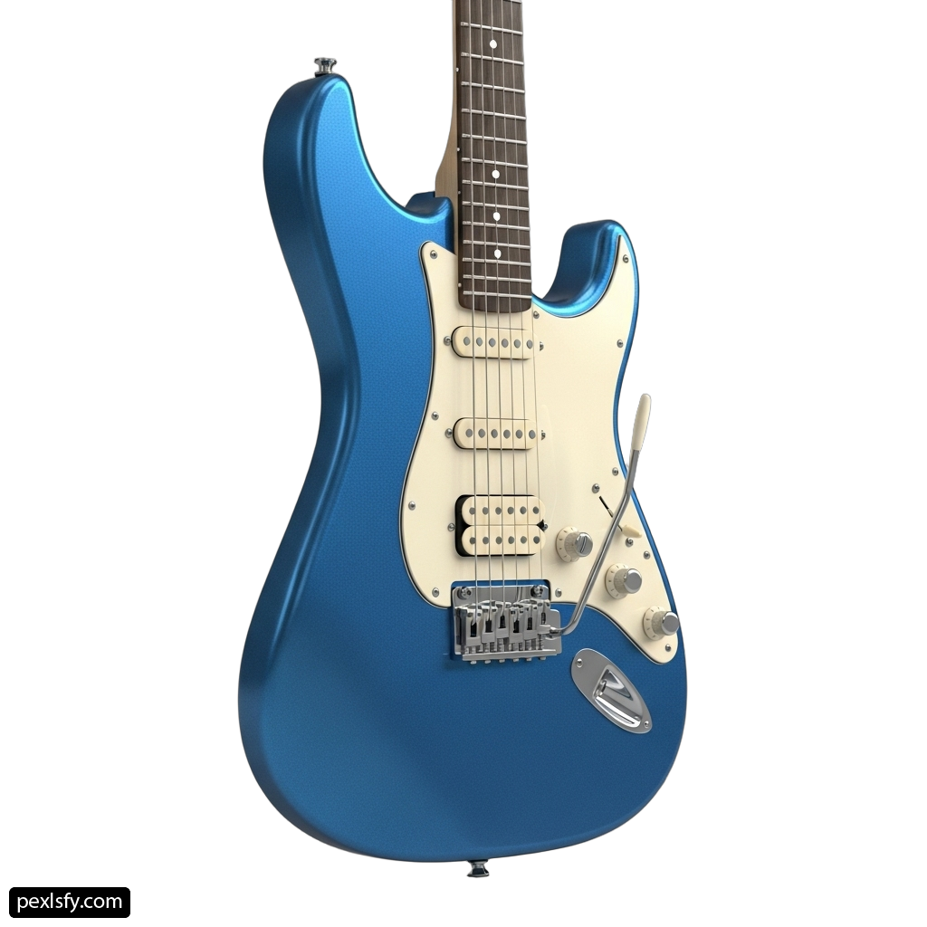 Blue electric guitar on a white background png transparent background