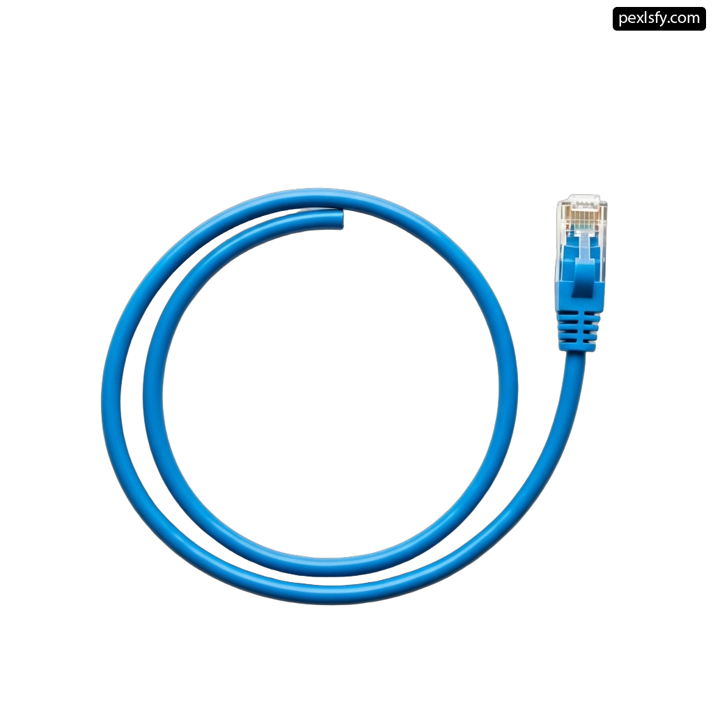 Blue ethernet cable on a white background png transparent background