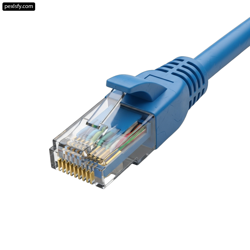 Blue ethernet cable on a white background png transparent background