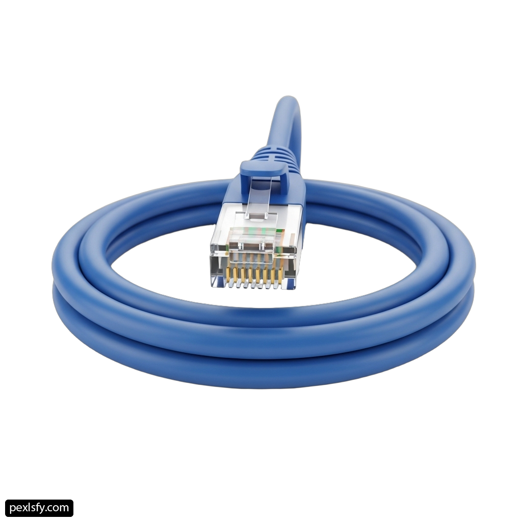 Blue ethernet cable on a white background png transparent background
