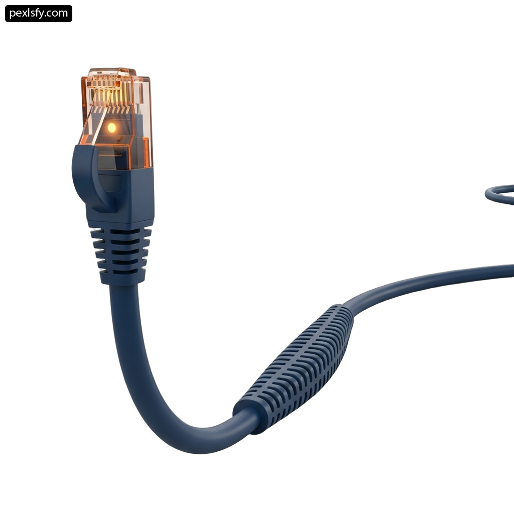 Blue ethernet cable on a white background png transparent background