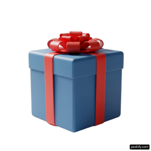 Blue gift box with a red ribbon tied around it png transparent background