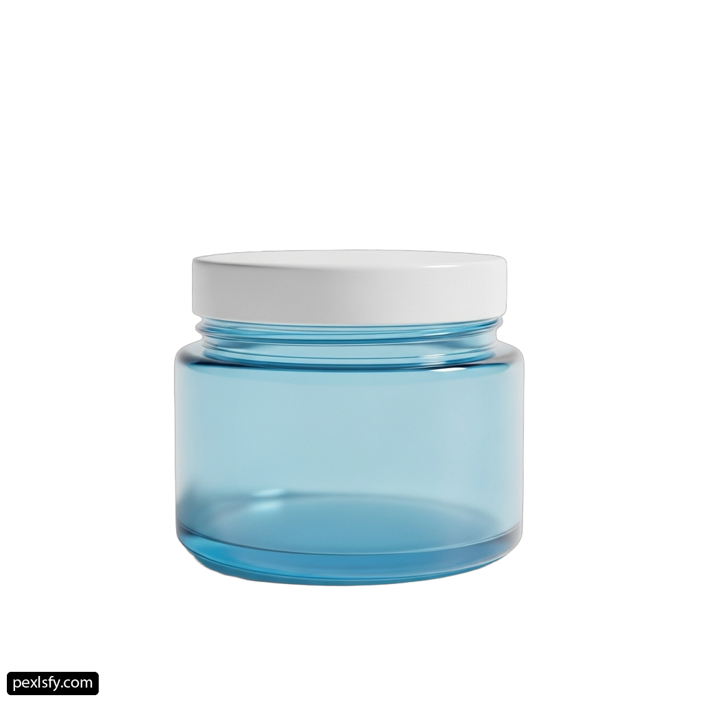 Blue glass jar with a white lid png transparent background