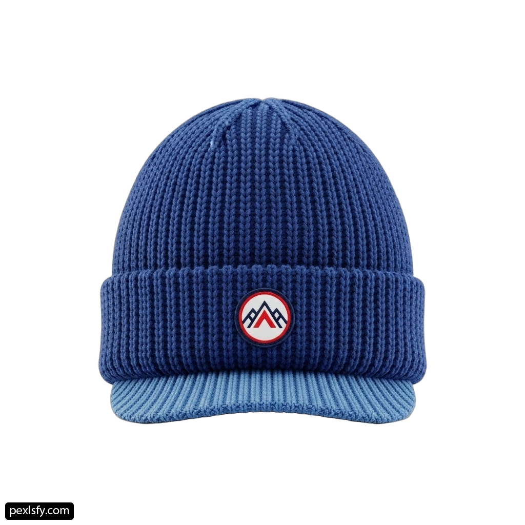 Blue hat with a red and white logo on it png transparent background