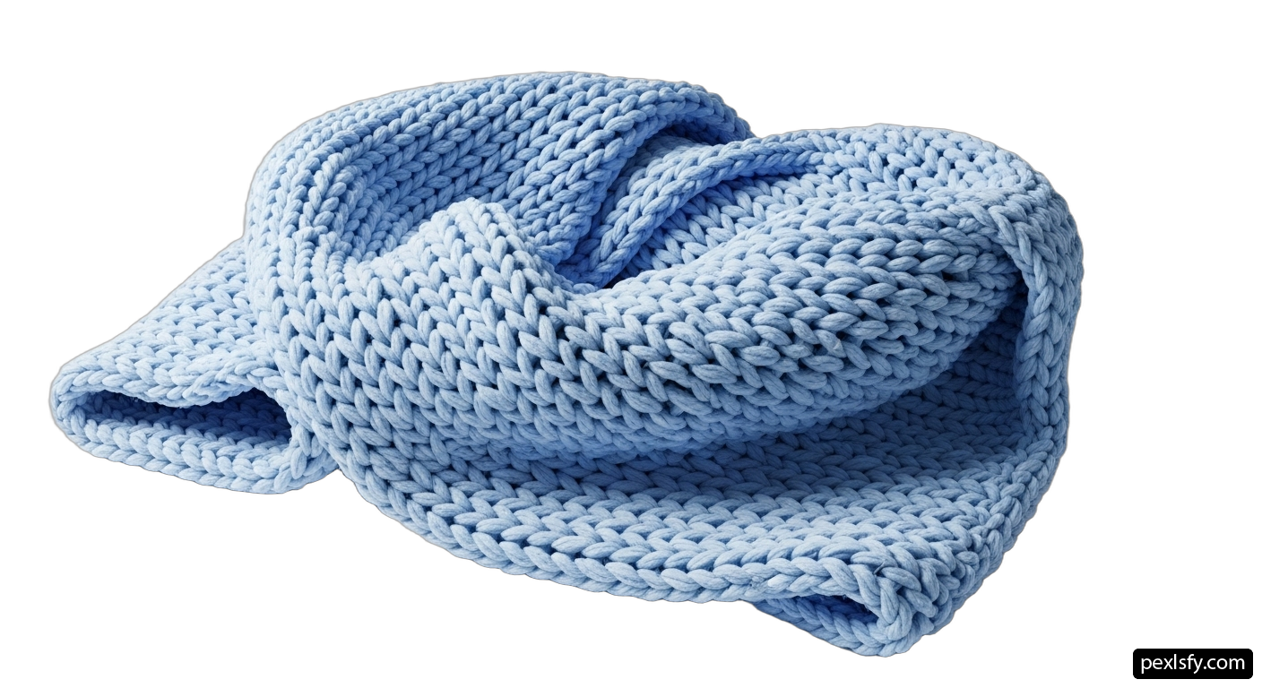 Blue knitted scarf on a white background png transparent background