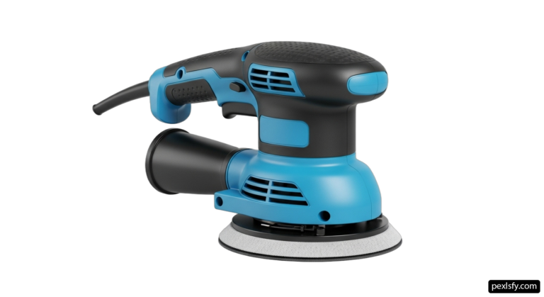 Blue orbital sander on a white background png transparent background