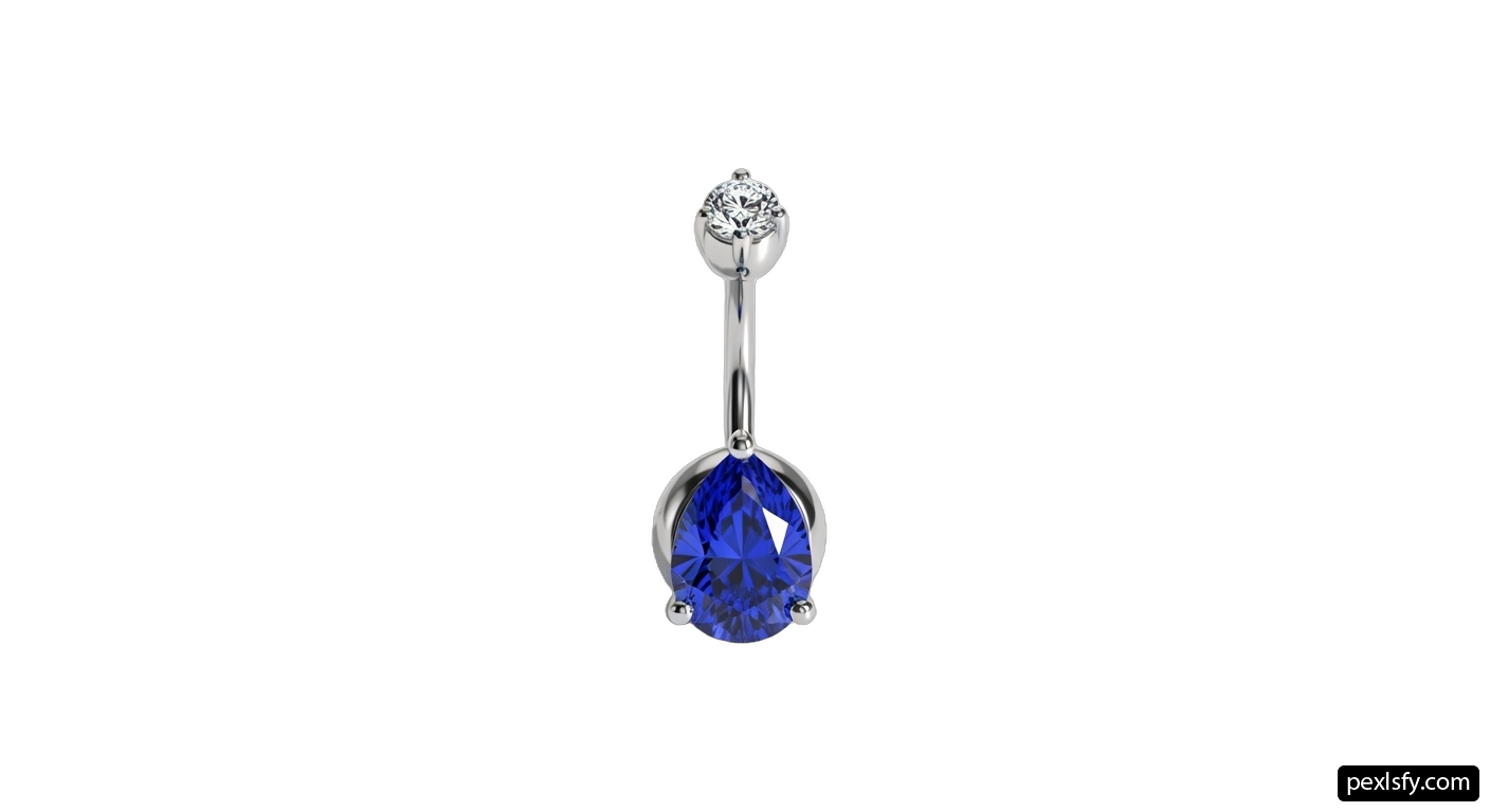 Blue sapphire and diamond belly button ring png transparent background