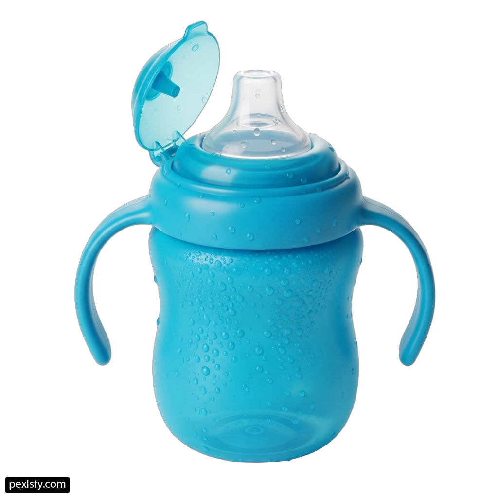 Blue sippy cup with a handle and a lid png transparent background