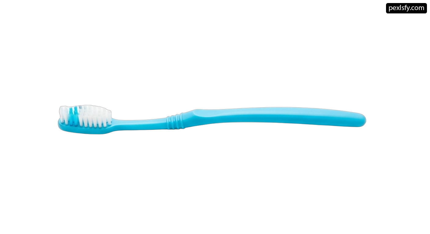 Blue toothbrush with a white bristles on a white background png transparent background