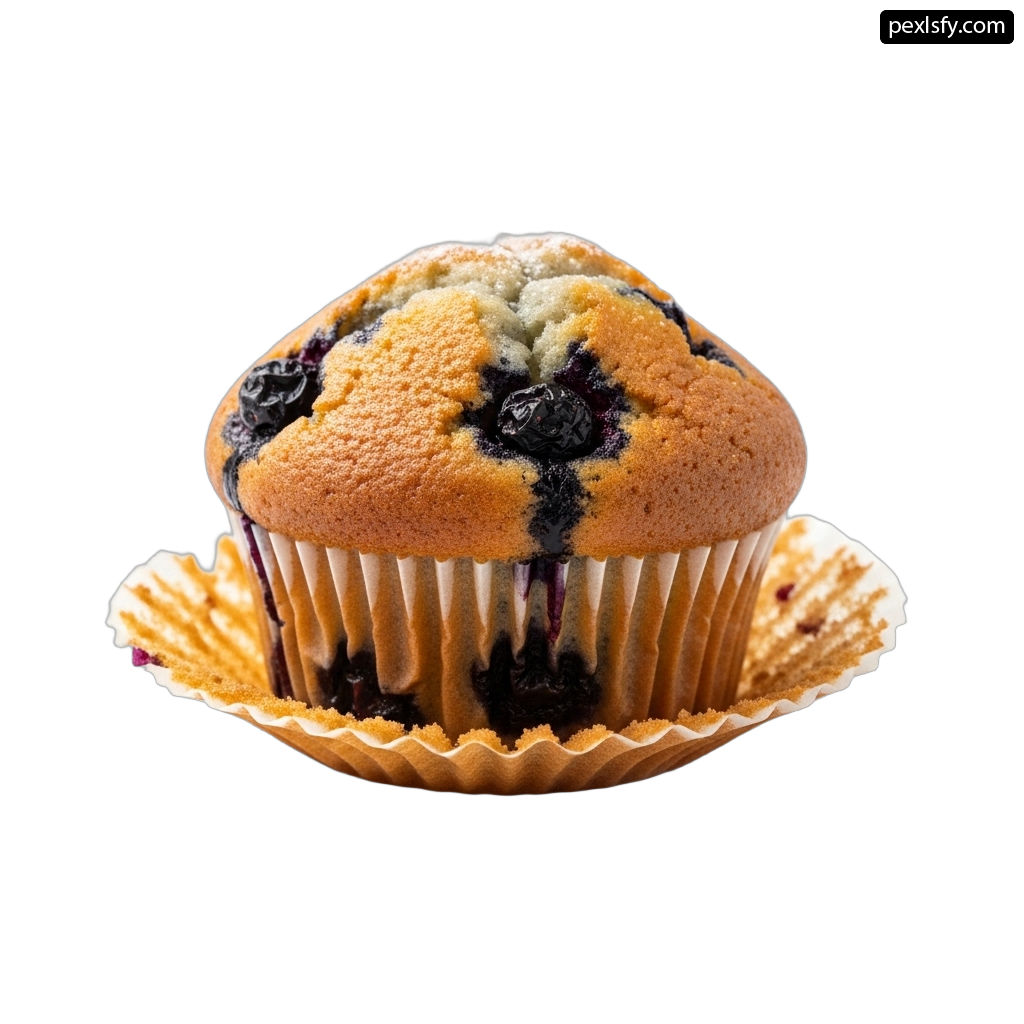 Blueberry muffin sitting on top of a white surface png transparent background
