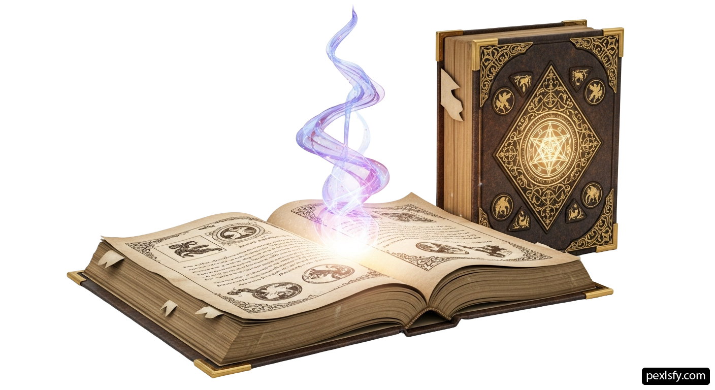 Book with a magic wand coming out of it png transparent background