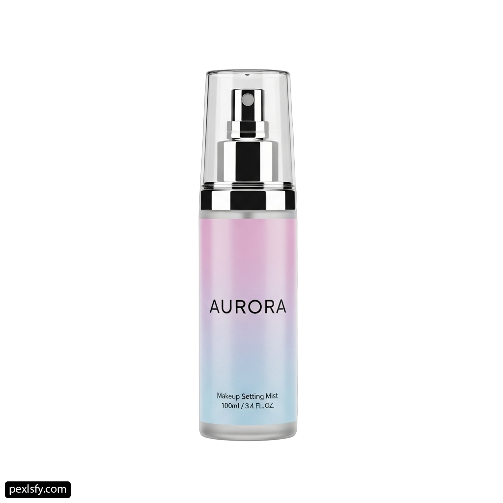 Bottle of aurora makeup setting mist on a white background png transparent background