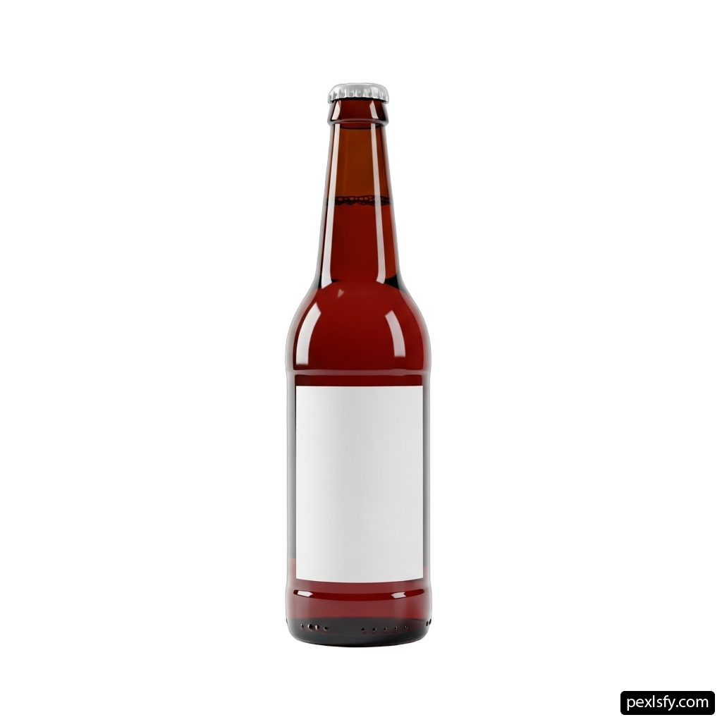 Bottle of beer with a blank label on it png transparent background