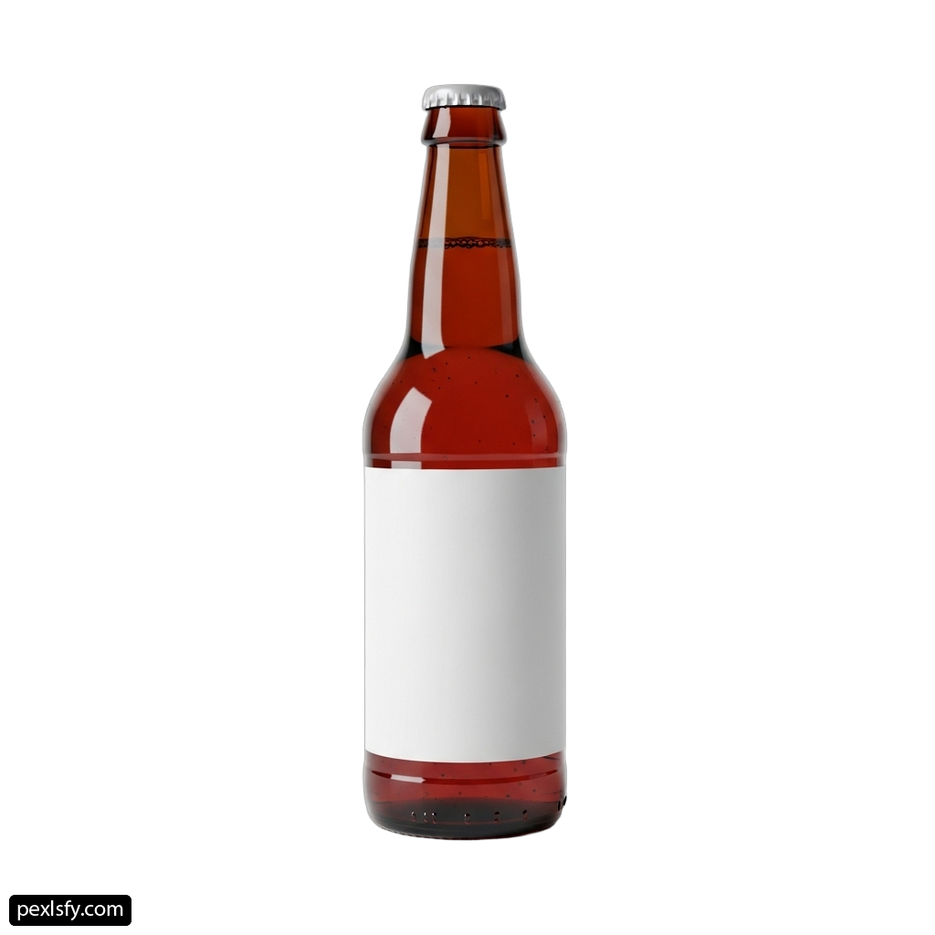 Bottle of beer with a white label on it png transparent background