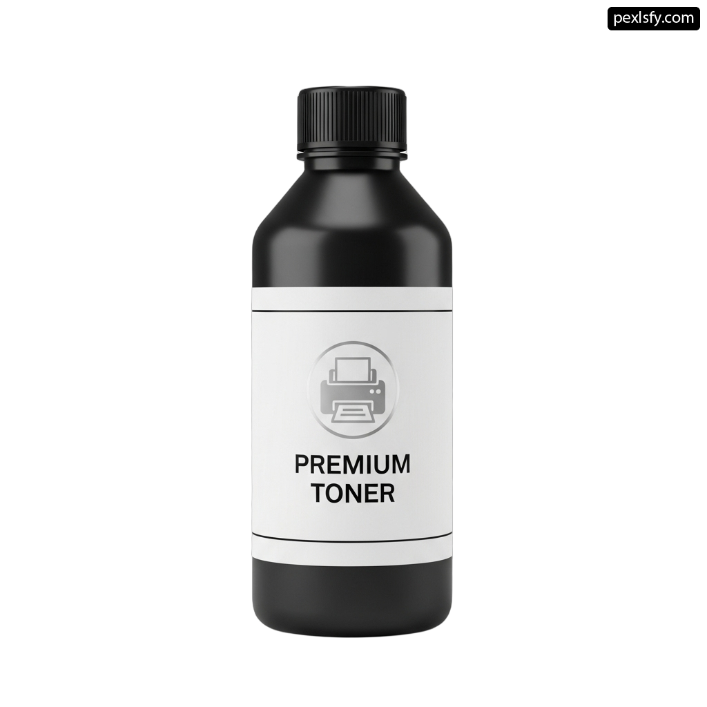 Bottle of black toner on a white background png transparent background