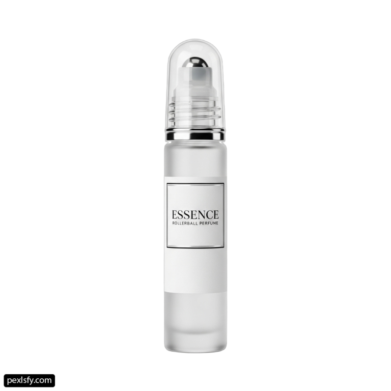 Bottle of essence rollerball perfume on a white background png transparent background