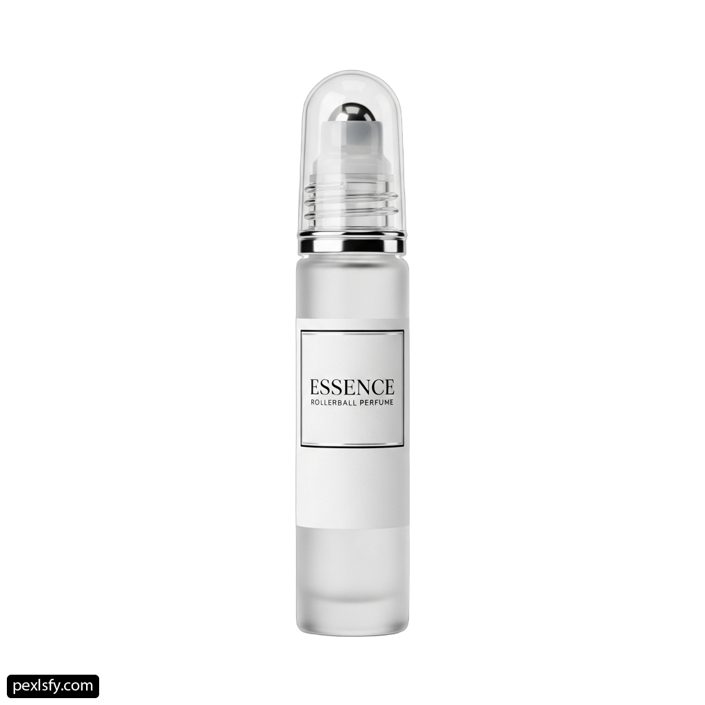 Bottle of essence rollerball perfume on a white background png transparent background