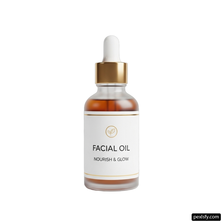 Bottle of facial oil on a white background png transparent background