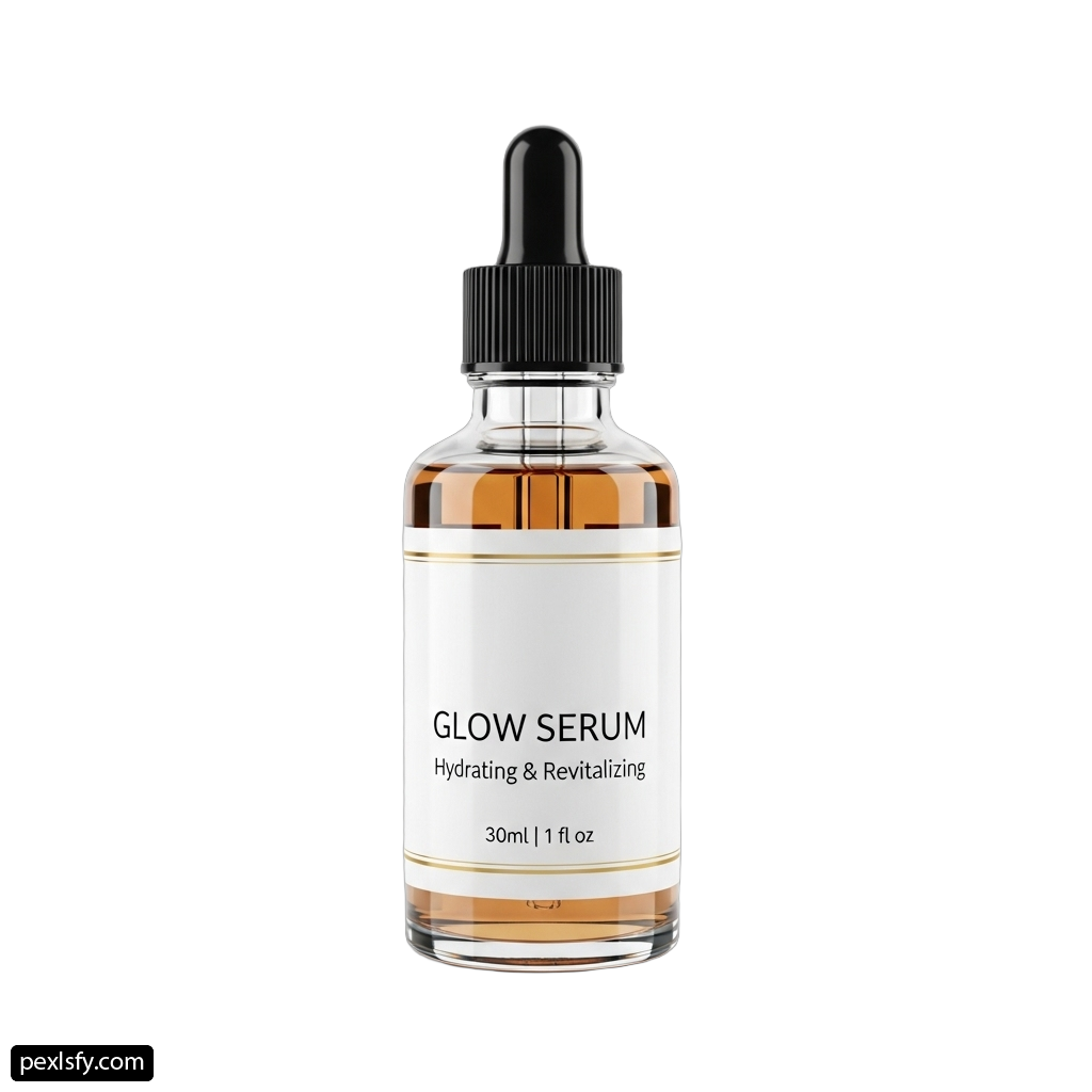 Bottle of glow serum on a white background png transparent background
