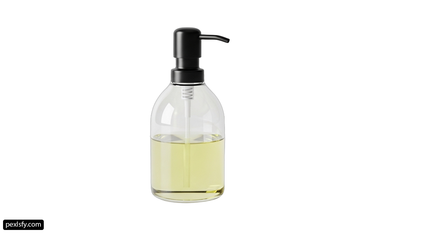 Bottle of liquid soap with a black pump png transparent background