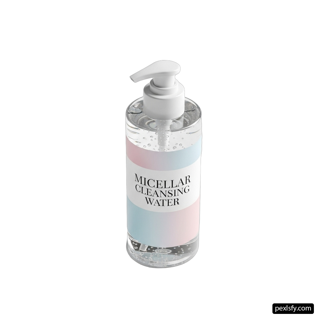 Bottle of micellar cleansing water on a white background png transparent background