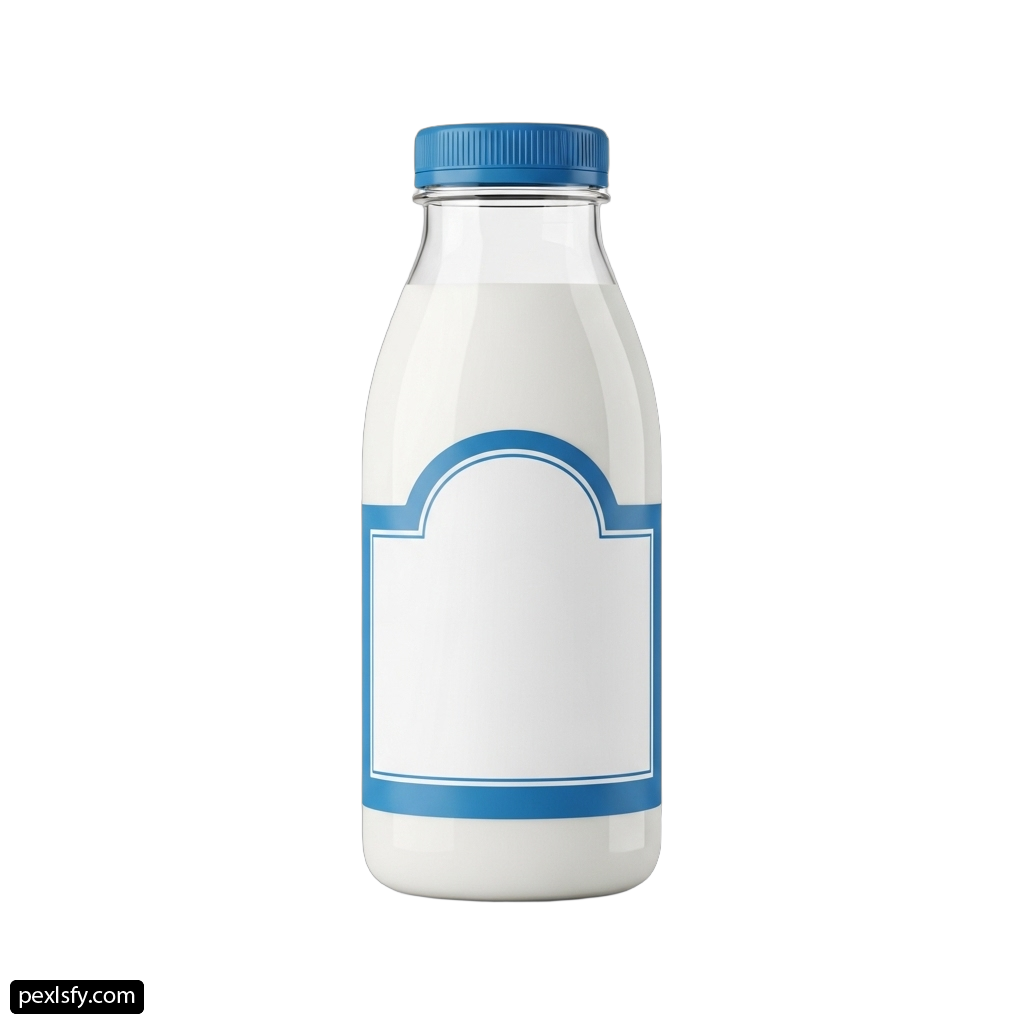 Bottle of milk with a blue lid on a white background png transparent background
