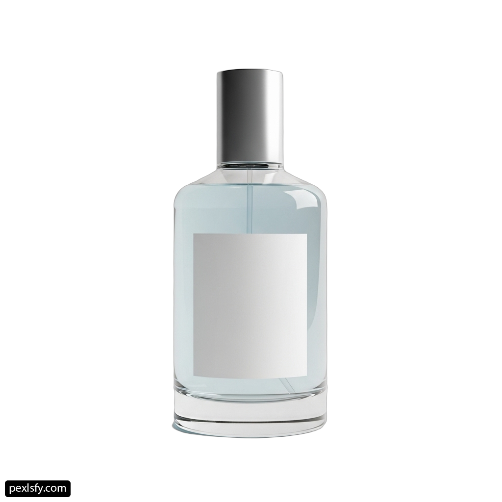 Bottle of perfume with a blank label on it png transparent background