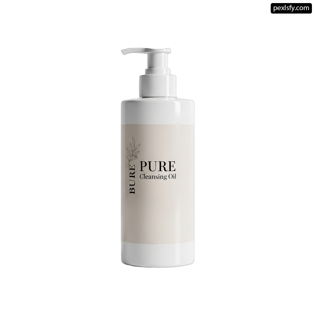 Bottle of pure cleansing oil on a white background png transparent background