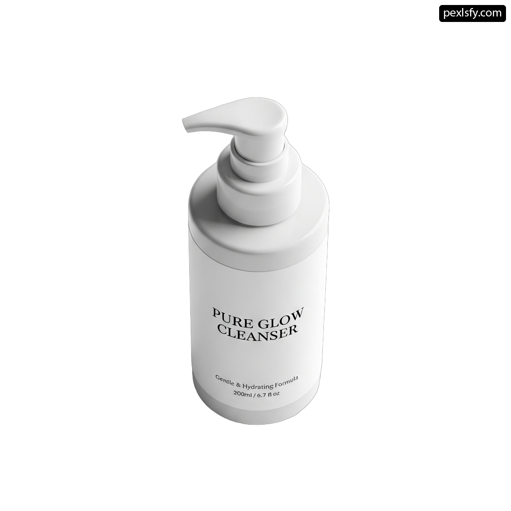 Bottle of pure glow cleanser on a white background png transparent background